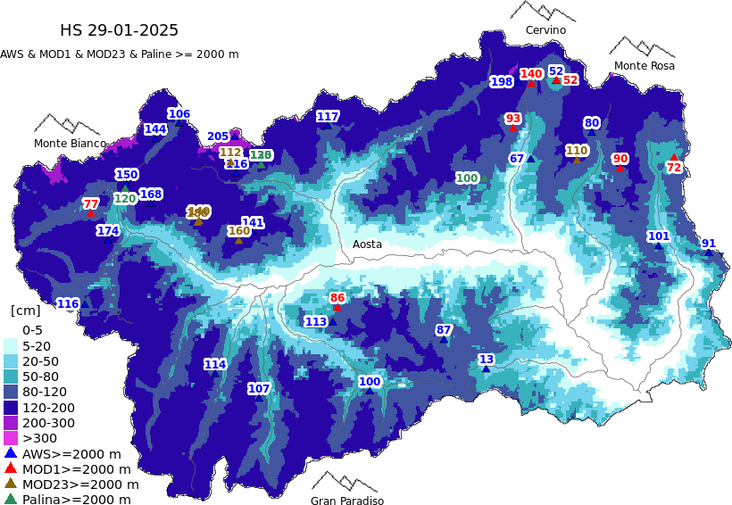 Snow depth + data ≥ 2000m