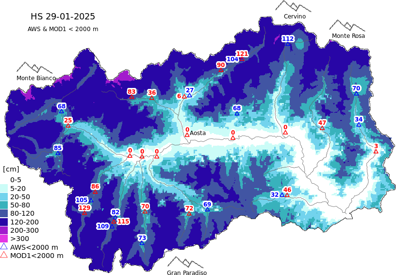 Snow depth + data < 2000m