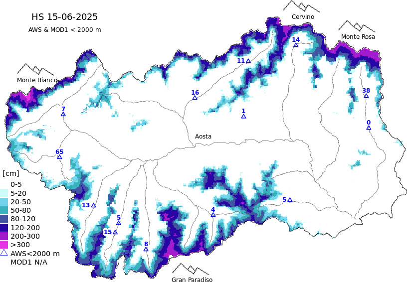 Snow depth + data < 2000m