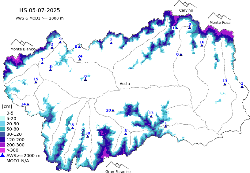 Snow depth + data ≥ 2000m