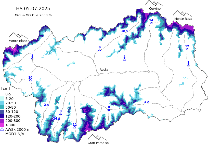 Snow depth + data < 2000m