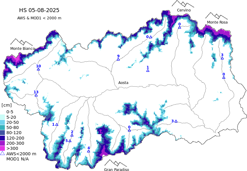 Snow depth + data < 2000m