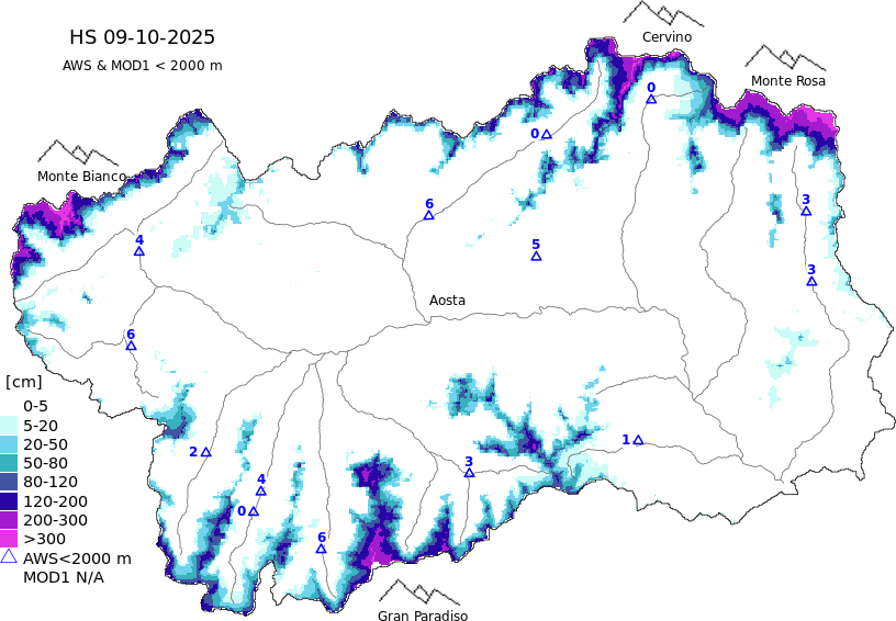 Snow depth + data < 2000m