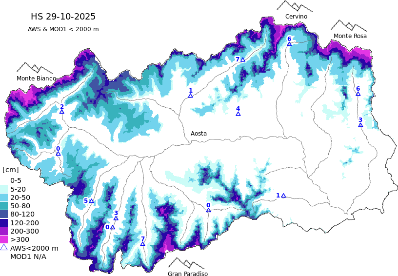 Snow depth + data < 2000m
