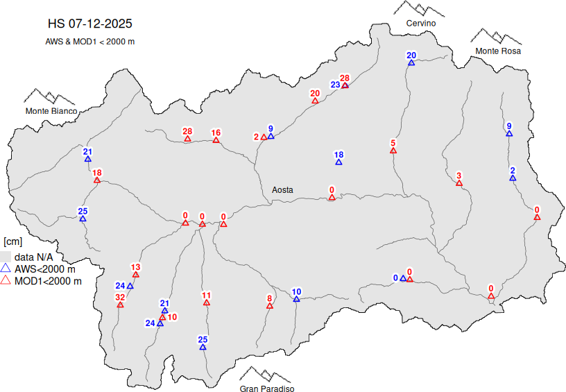Snow depth + data < 2000m