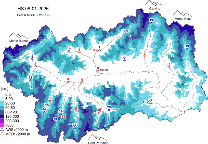 Snow depth + data < 2000m