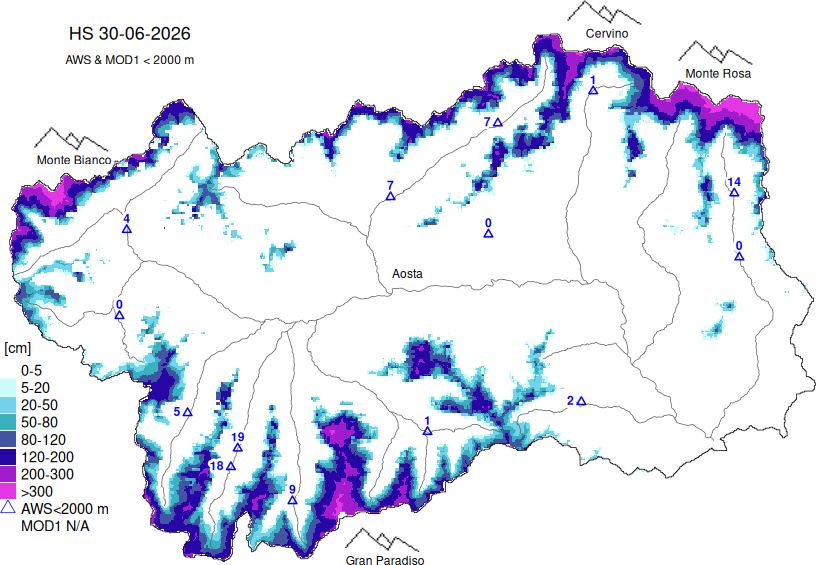 Snow depth + data < 2000m