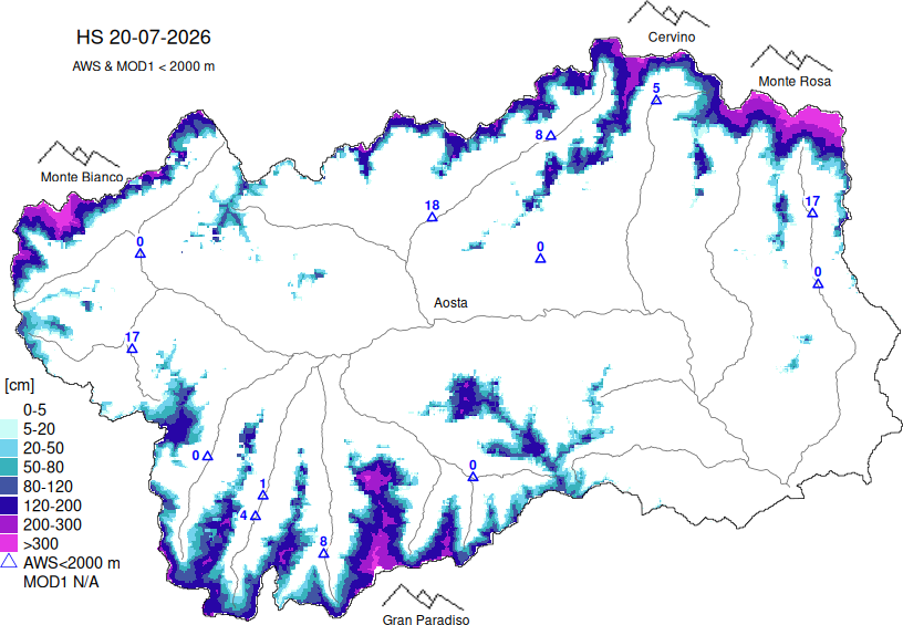 Snow depth + data < 2000m
