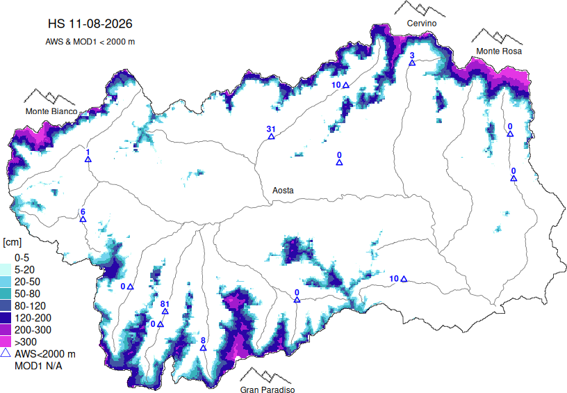 Snow depth + data < 2000m