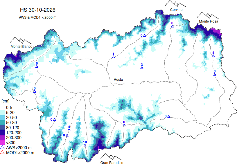 Snow depth + data < 2000m
